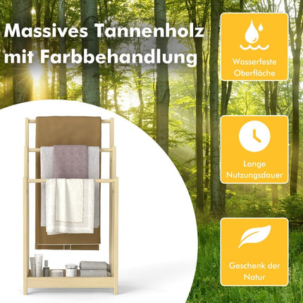 Wooden Towel Rack with 3 Bars and Shelf, Anti-Tip Design