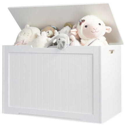 Wooden Toy Box Organizer With Flip-Top Lid, White