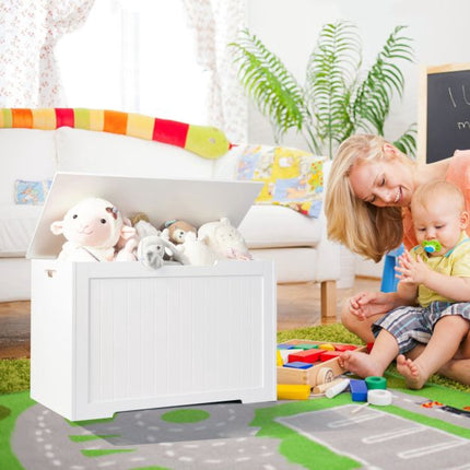 Wooden Toy Box Organizer With Flip-Top Lid, White