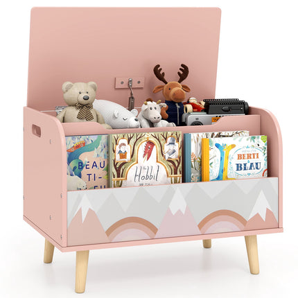 Wooden Toy Box with Front Bookshelf & Lid – Pink
