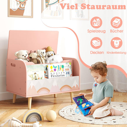 Wooden Toy Box with Front Bookshelf & Lid – Pink