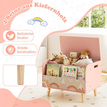 Wooden Toy Box with Front Bookshelf & Lid – Pink