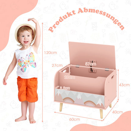 Wooden Toy Box with Front Bookshelf & Lid – Pink