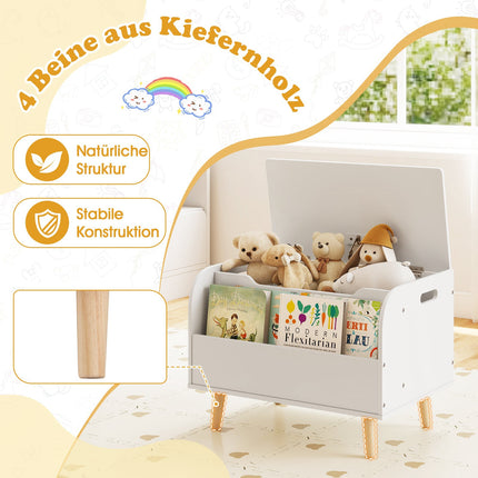 Dřevěný box na hračky s přední knihovničkou a víkem – bílý