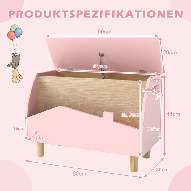 Holz-Spielzeugkiste mit Regal, Pink, 60 x 30 x 44 cm