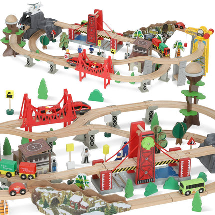 Wooden Train Set, 100 Pieces, Magnetic Crane, Beech Wood