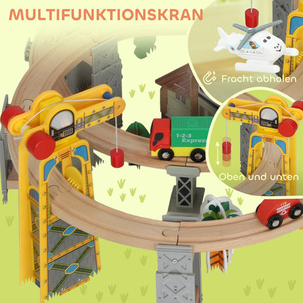 Wooden Train Set, 100 Pieces, Magnetic Crane, Beech Wood