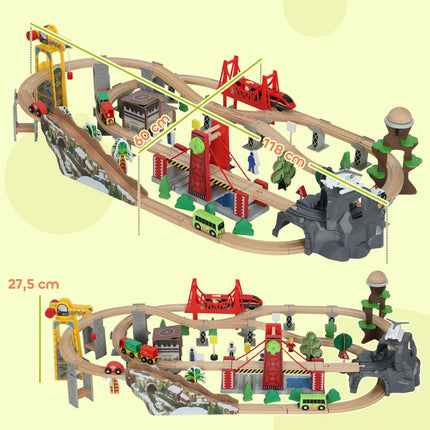 Wooden Train Set, 100 Pieces, Magnetic Crane, Beech Wood