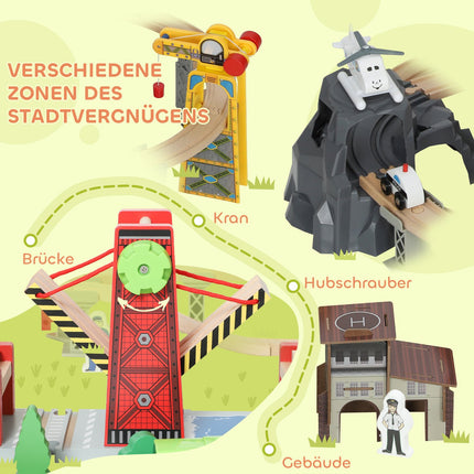 Wooden Train Set, 100 Pieces, Magnetic Crane, Beech Wood