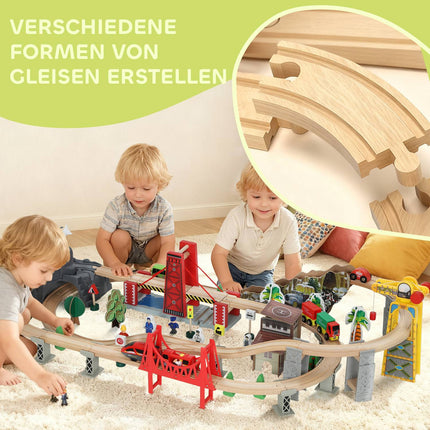 Wooden Train Set, 100 Pieces, Magnetic Crane, Beech Wood