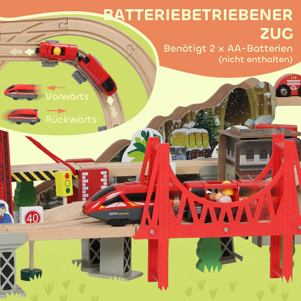 Wooden Train Set, 100 Pieces, Magnetic Crane, Beech Wood