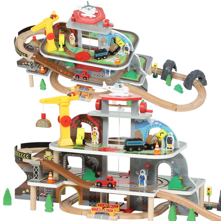 Holzeisenbahn-Set, 79 Teile, 4 Ebenen, erweiterbar
