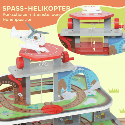 Holzeisenbahn-Set, 79 Teile, 4 Ebenen, erweiterbar