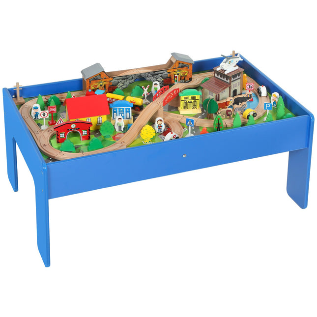 Eisenbahn-Spieltisch aus Holz, 108 Teile, abnehmbare Platte, 98x60,5x40 cm