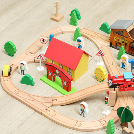 Eisenbahn-Spieltisch aus Holz, 108 Teile, abnehmbare Platte, 98x60,5x40 cm