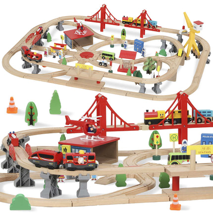 Wooden Train Set with Electric Locomotive, 133 Pieces
