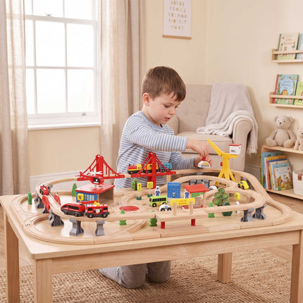 Wooden Train Set with Electric Locomotive, 133 Pieces