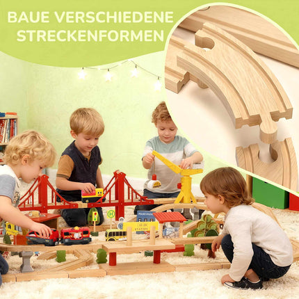 Wooden Train Set with Electric Locomotive, 133 Pieces
