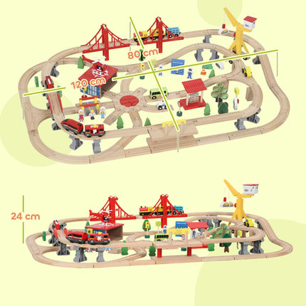 Wooden Train Set with Electric Locomotive, 133 Pieces