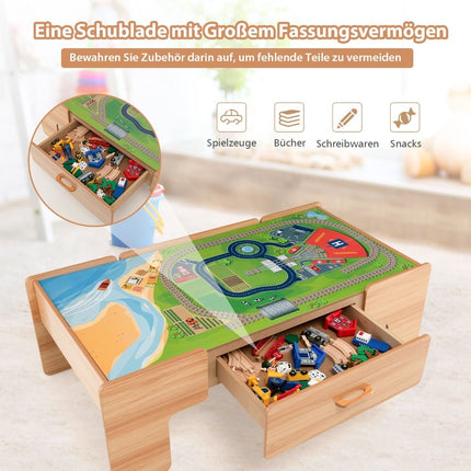 Wooden Train Set with Reversible Tabletop, 100 Pieces