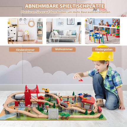 Wooden Train Set with Reversible Tabletop, 100 Pieces