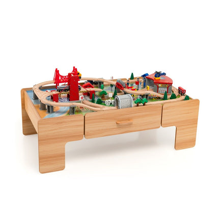 Wooden Train Set with Reversible Tabletop, 100 Pieces