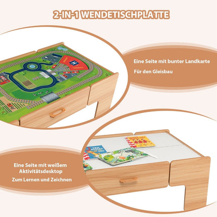 Wooden Train Set with Reversible Tabletop, 100 Pieces
