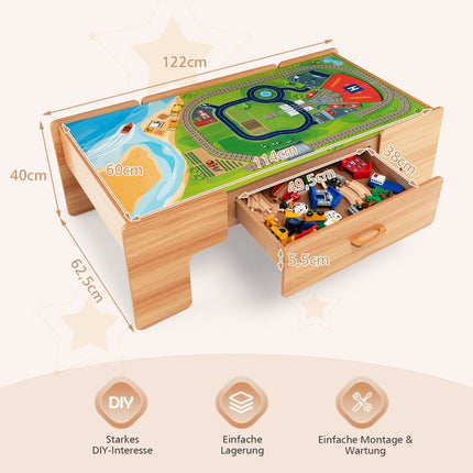 Wooden Train Set with Reversible Tabletop, 100 Pieces