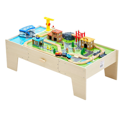 Wooden Train Table Set, 62-Piece, Reversible Top, Drawer