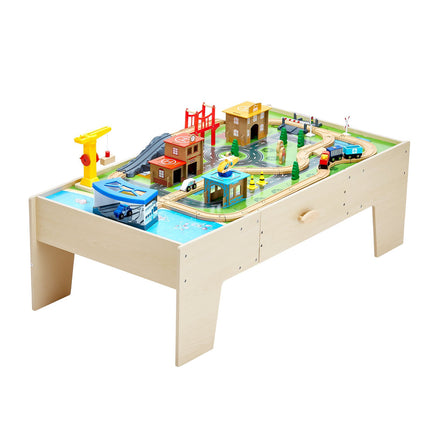 Wooden Train Table Set, 62-Piece, Reversible Top, Drawer