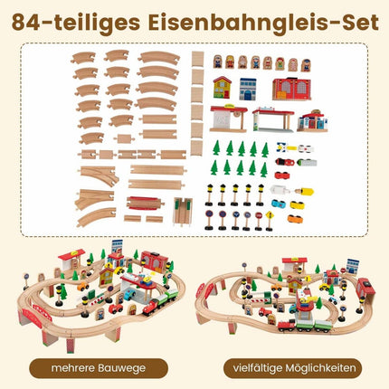 Eisenbahn-Spieltisch-Set mit wendbarer Platte, 84 Teile