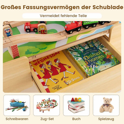 Eisenbahn-Spieltisch-Set mit wendbarer Platte, 84 Teile