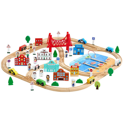 Wooden Train Track Set, 113-Piece, Storage Box