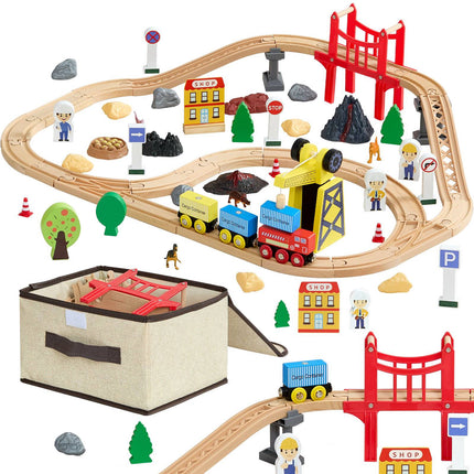Wooden Train Track Set, 70-Piece, Magnetic Crane