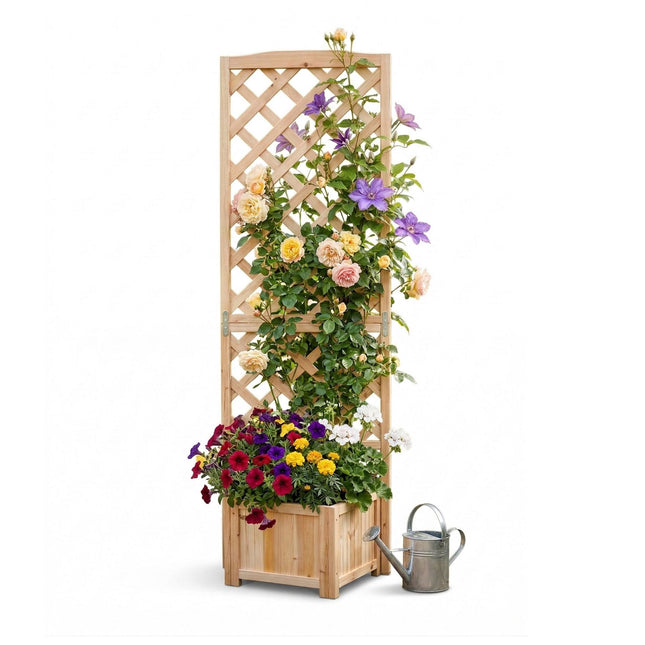 Wooden Trellis Planter Box, 180 cm, Natural Finish