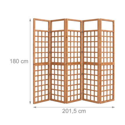 Wooden Trellis Screen, Light Brown, 5 Panels