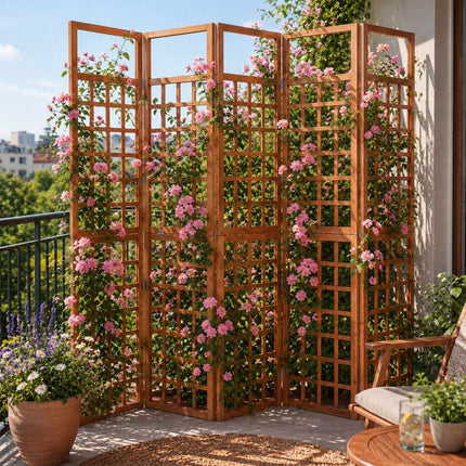 Wooden Trellis Screen, Light Brown, 5 Panels
