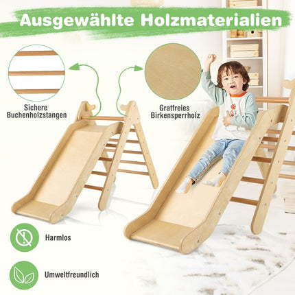 Hölzernes Kletterdreieck mit Rutsche für Kinder