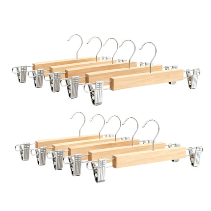 Holz-Hosenbügel, 10er-Pack, drehbarer Haken, verstellbare Clips