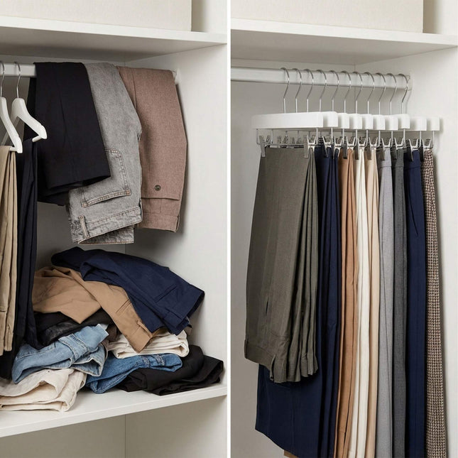 Wooden Trouser Hangers, Set of 10 with Swivel Hooks
