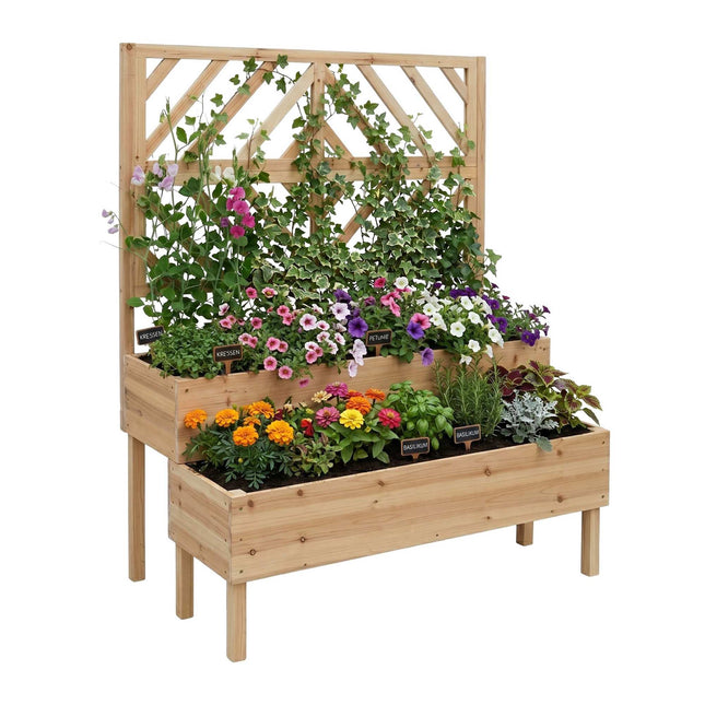 Hölzerner Hochbeet-Pflanzer mit Spalier, zweistufig