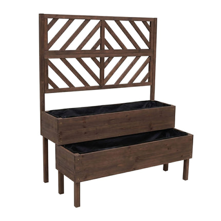 Wooden Two-Tier Planter With Trellis, Raised Beds