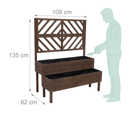 Wooden Two-Tier Planter With Trellis, Raised Beds
