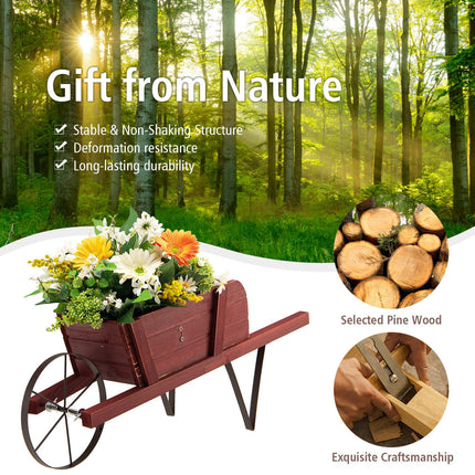 Holzwagen-Pflanzgefäß, Kiefernholz, 9 magnetische Zubehörteile