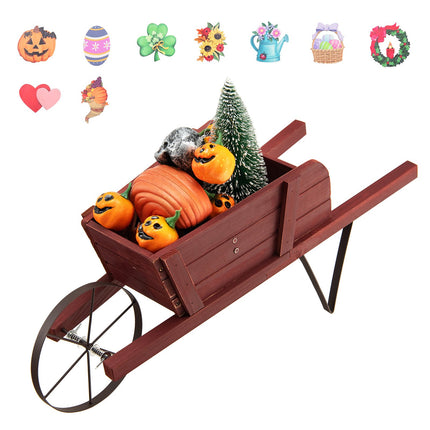 Holzwagen-Pflanzgefäß, Kiefernholz, 9 magnetische Zubehörteile