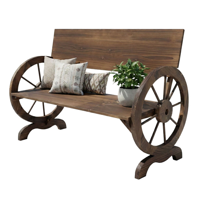 Gartenbank aus Holz mit Wagenrädern – 2-Sitzer, wetterfest