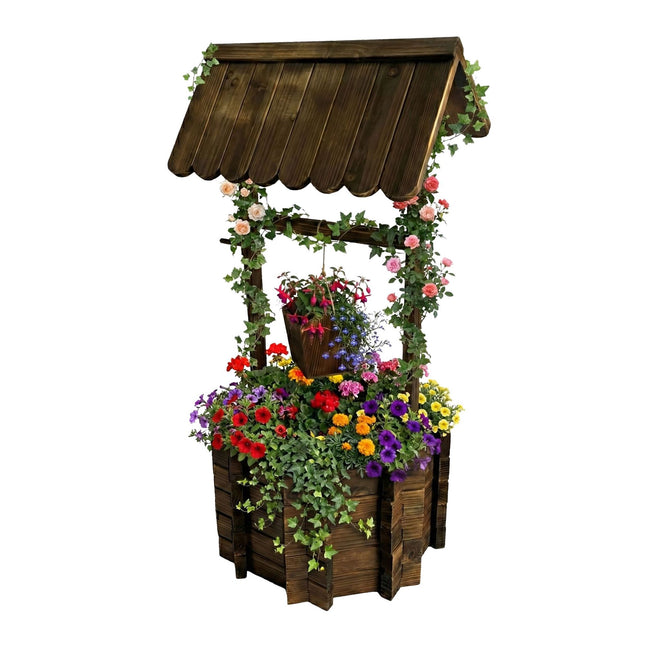 Wooden Wishing Well Planter with Crank and Bucket