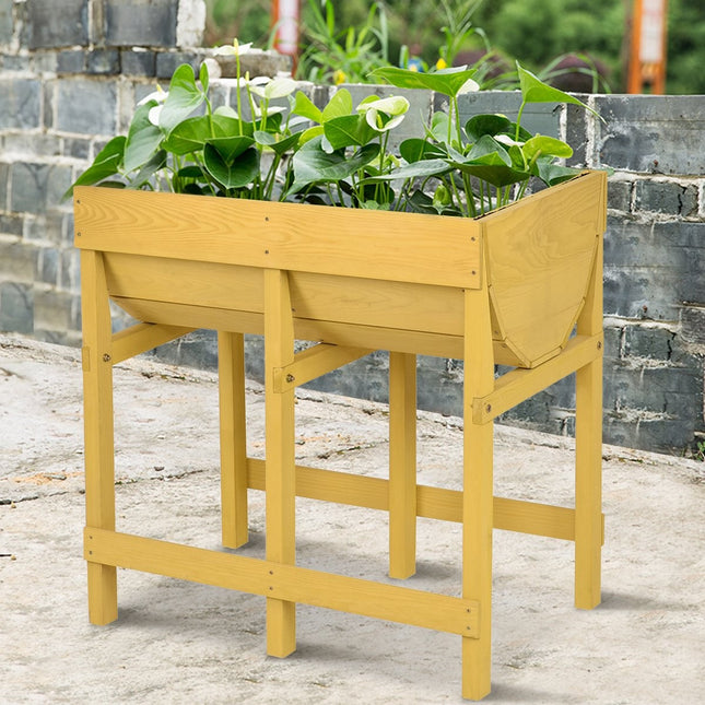 Gelbes Hochbeet aus Holz, Blumenbeet, Pflanzkasten