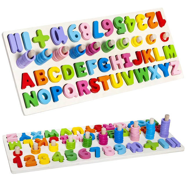 Holzpuzzle mit Alphabet und Zahlen 