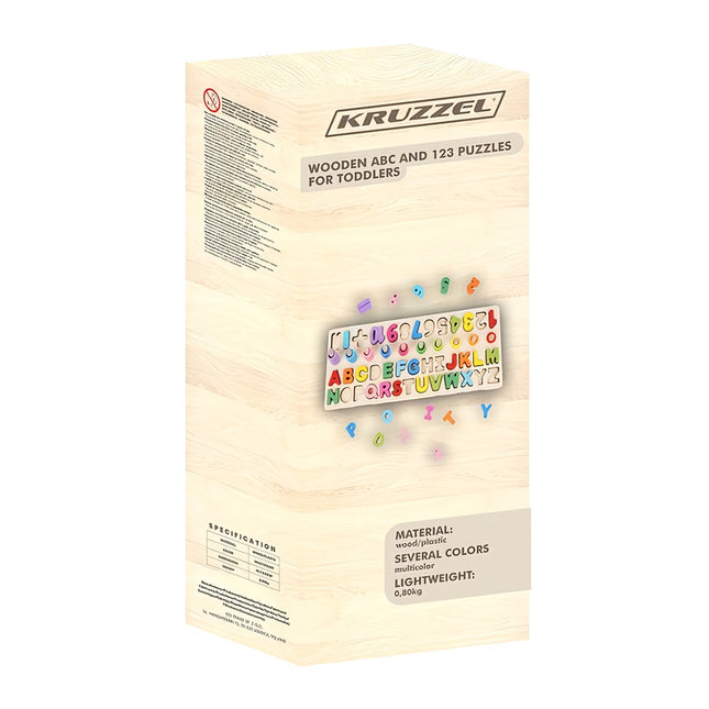 Holzpuzzle mit Alphabet und Zahlen 